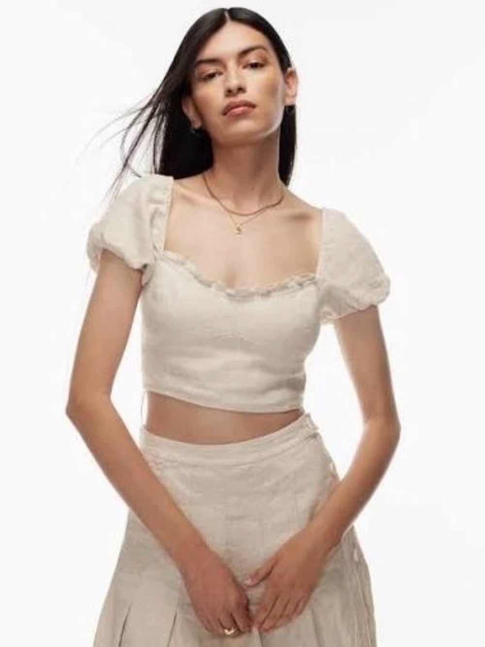 Wilfred Cream Puff-Sleeve Square-Neck Crop Top